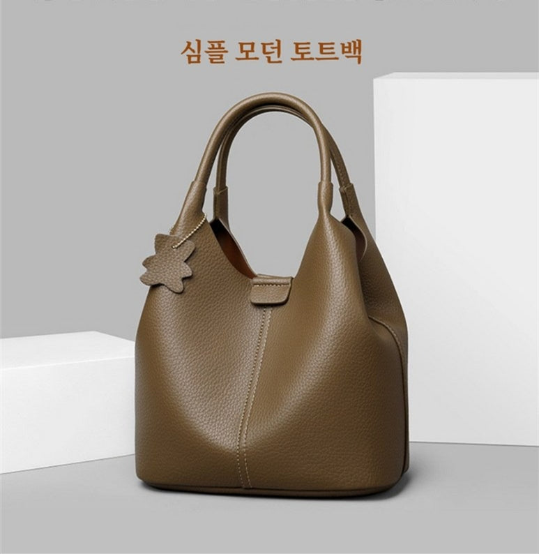 부드러운 소가죽 버킷백 여성 투웨이 토트백 숄더백 핸드백 여자 데일리 가방 크로스백