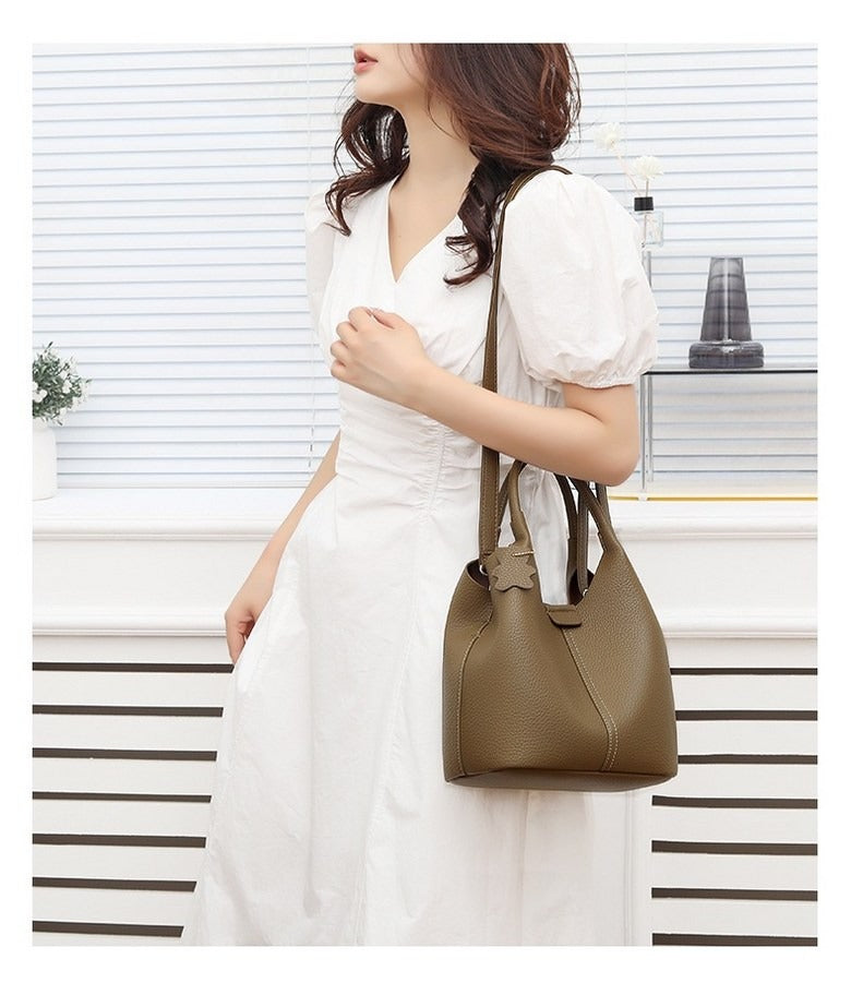 부드러운 소가죽 버킷백 여성 투웨이 토트백 숄더백 핸드백 여자 데일리 가방 크로스백
