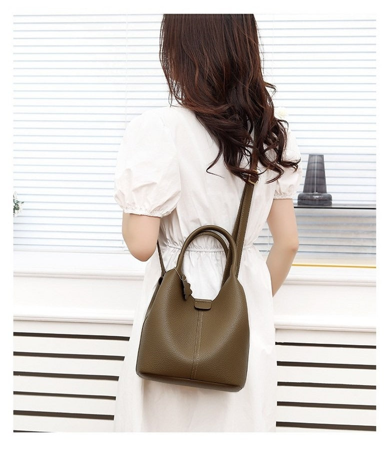 부드러운 소가죽 버킷백 여성 투웨이 토트백 숄더백 핸드백 여자 데일리 가방 크로스백