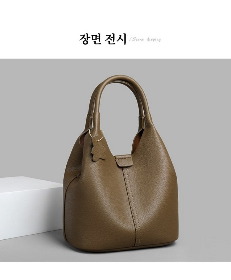 부드러운 소가죽 버킷백 여성 투웨이 토트백 숄더백 핸드백 여자 데일리 가방 크로스백