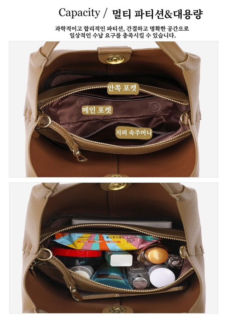 부드러운 소가죽 버킷백 여성 투웨이 토트백 숄더백 핸드백 여자 데일리 가방 크로스백